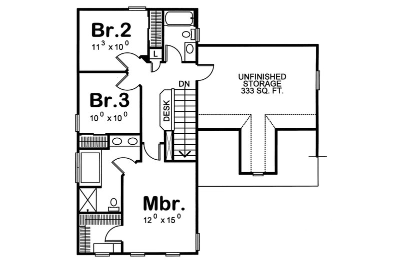 Home Plan - Floor Plan - Upper Floor for Farmhouse House Plan #20-1212 - 3 bed, 2.5 bath