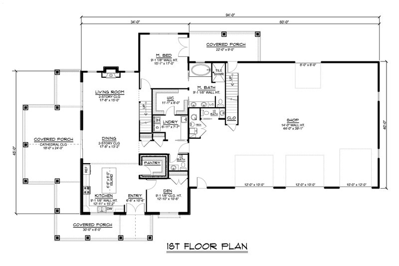 Architectural House Design - Floor Plan - Main Floor for Barndominium House Plan #1064-160 - 3 bed, 2.5 bath
