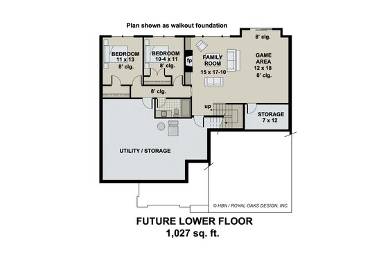 Floor Plan - Lower Floor for Craftsman House Plan #51-1178 - 3 bed, 2 bath