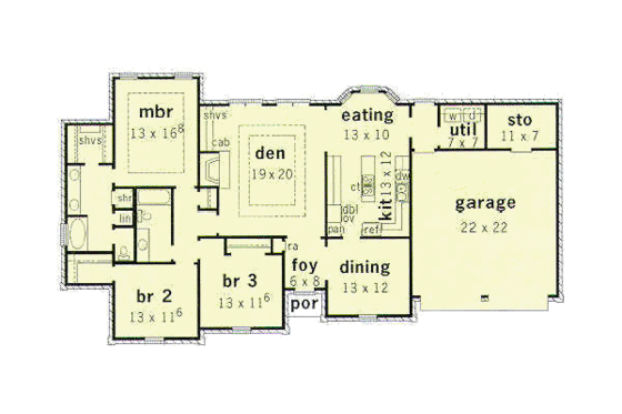 Floor Plan - Main Floor for European House Plan #16-143 - 3 bed, 2 bath