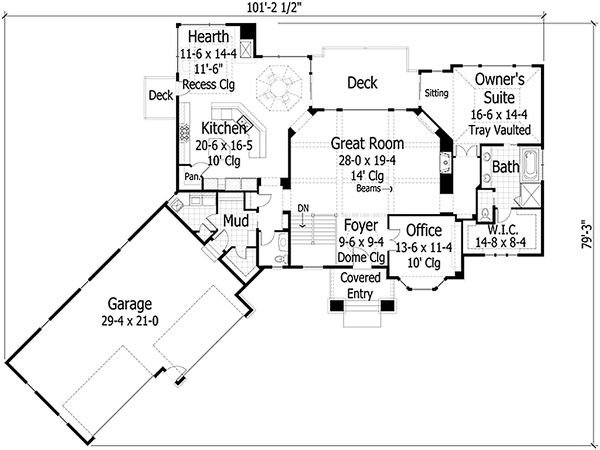 Craftsman style house plan, traditional design, main level floor plan