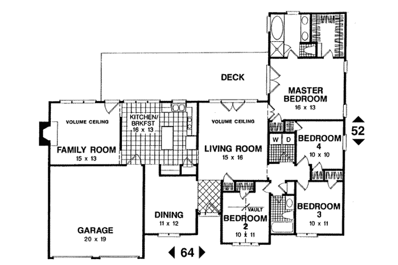 House Blueprint - Floor Plan - Main Floor for Ranch House Plan #56-143 - 4 bed, 2 bath
