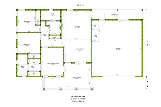 Floor Plan - Main Floor for Craftsman House Plan #1106-177 - 3 bed, 2 bath