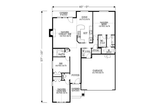 Floor Plan - Main Floor for Craftsman House Plan #53-465 - 3 bed, 2 bath