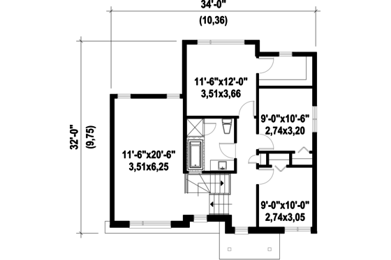 Floor Plan - Upper Floor for Contemporary House Plan #25-4347 - 3 bed, 1 bath
