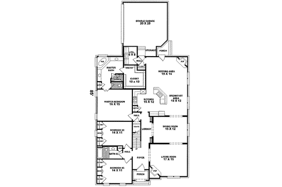 Floor Plan - Main Floor for European House Plan #81-443 - 3 bed, 2 bath
