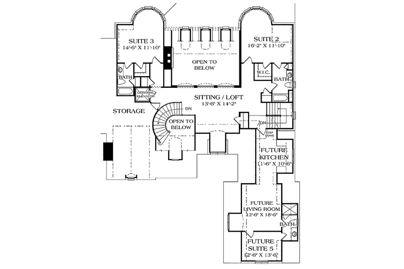 Home Plan - Floor Plan - Upper Floor for European House Plan #453-454 - 5 bed, 5 bath