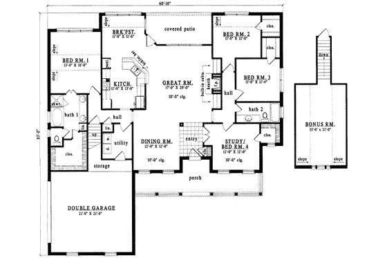 Floor Plan - Main Floor for Traditional House Plan #42-259 - 4 bed, 2 bath