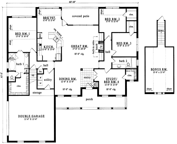 Floor Plan - Main Floor for Traditional House Plan #42-259 - 4 bed, 2 bath