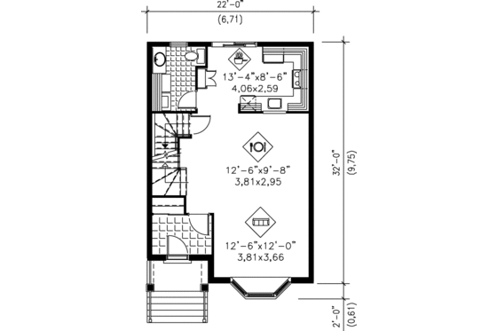 Floor Plan - Main Floor for Victorian House Plan #25-203 - 2 bed, 1.5 bath