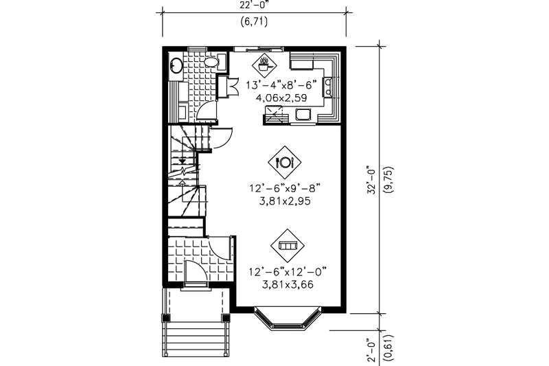 House Plan Design - Floor Plan - Main Floor for Victorian House Plan #25-203 - 2 bed, 1.5 bath