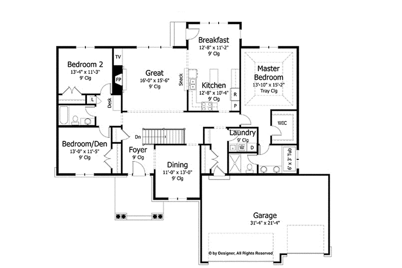 Architectural House Design - Floor Plan - Main Floor for European House Plan #51-996 - 3 bed, 2 bath