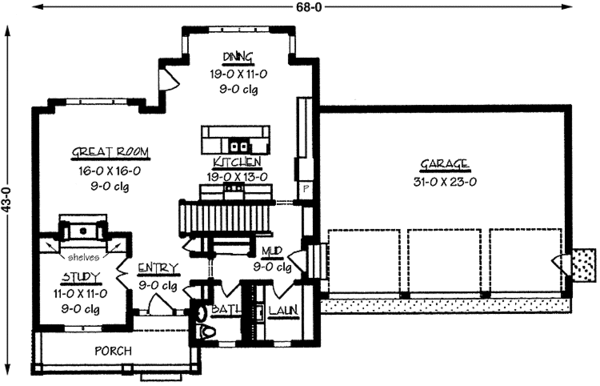 Home Plan - Country Floor Plan - Main Floor Plan #320-1488
