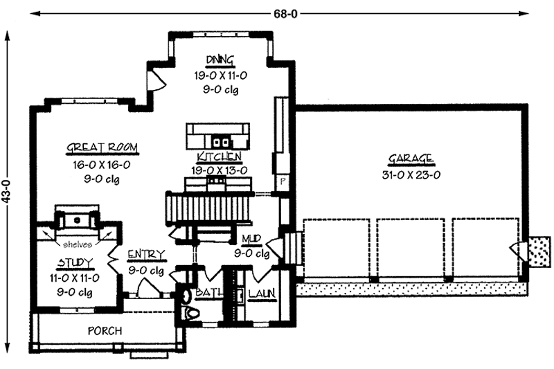 Architectural House Design - Floor Plan - Main Floor for Country House Plan #320-1488 - 3 bed, 2.5 bath