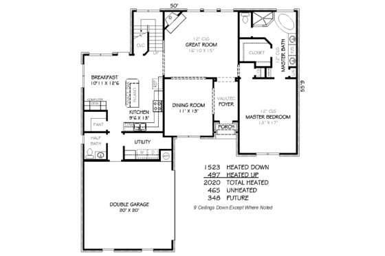 Floor Plan - Main Floor for European House Plan #424-107 - 3 bed, 2.5 bath