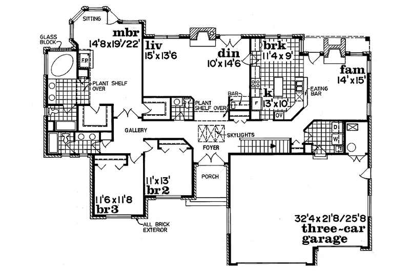 House Blueprint - Floor Plan - Main Floor for Ranch House Plan #47-843 - 3 bed, 2.5 bath