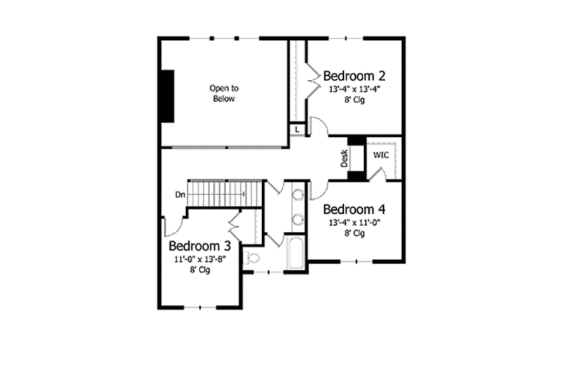 House Blueprint - Floor Plan - Upper Floor 1 for Colonial House Plan #51-1019 - 4 bed, 3.5 bath