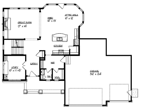Architectural House Design - Craftsman Floor Plan - Main Floor Plan #320-1001