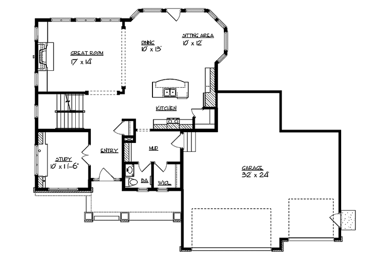 Dream House Plan - Floor Plan - Main Floor for Craftsman House Plan #320-1001 - 4 bed, 2.5 bath