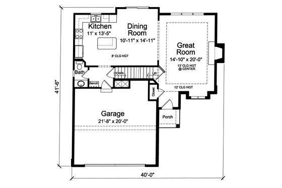 Floor Plan - Main Floor for Cottage House Plan #46-885 - 3 bed, 2.5 bath