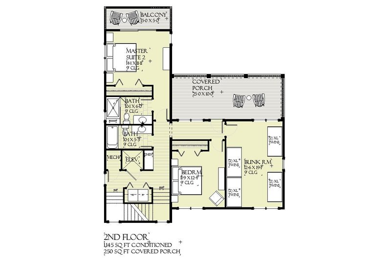 House Blueprint - Floor Plan - Upper Floor for Beach House Plan #901-152 - 7 bed, 5.5 bath