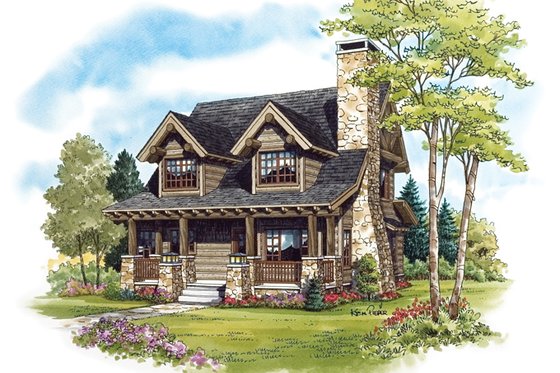 Exterior - Front Elevation 3 for Cabin House Plan #942-25 - 2 bed, 2 bath