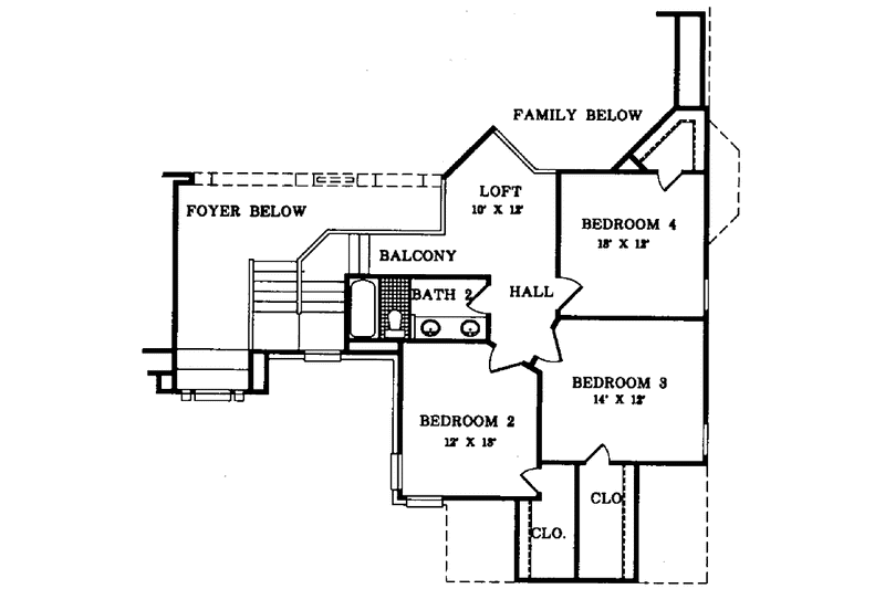 House Design - Floor Plan - Upper Floor for Traditional House Plan #952-14 - 4 bed, 2.5 bath