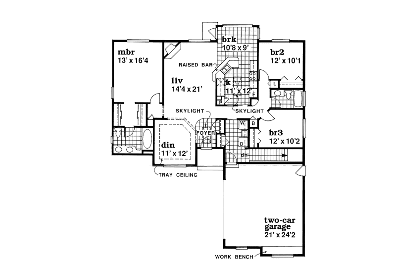 Home Plan - Floor Plan - Main Floor for Ranch House Plan #47-1007 - 3 bed, 2 bath