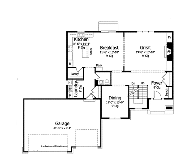 Home Plan - Colonial Floor Plan - Main Floor Plan #51-1003