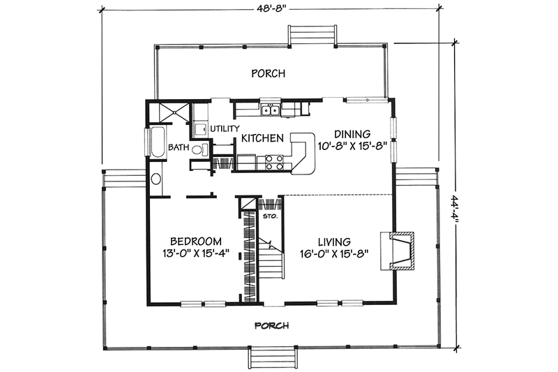 Architectural House Design - Floor Plan - Main Floor for Country House Plan #140-183 - 3 bed, 2 bath