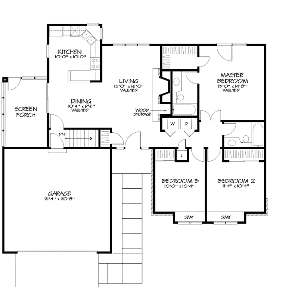 Ranch Style House Plan - 3 Beds 2 Baths 1263 Sq/Ft Plan #320-954