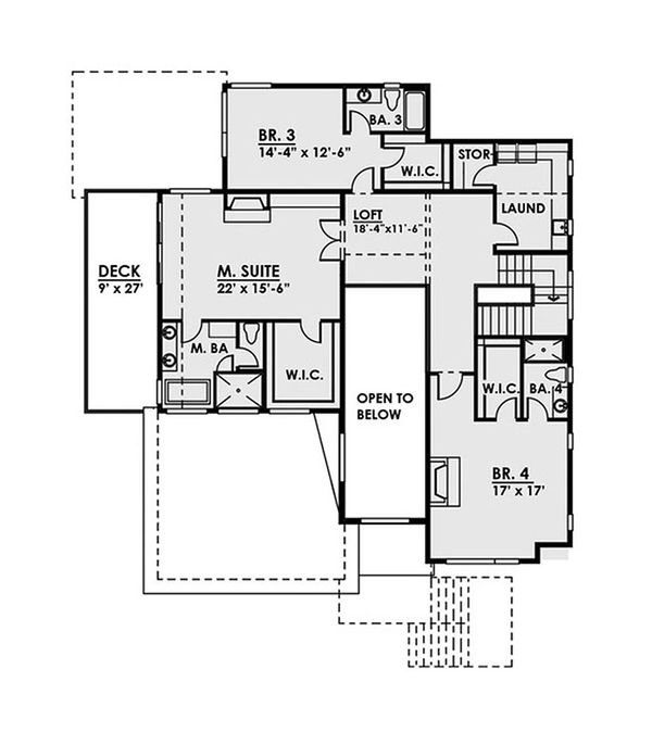 House Blueprint - Contemporary Floor Plan - Upper Floor Plan #1066-37