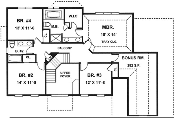 Architectural House Design - Colonial Floor Plan - Upper Floor Plan #1001-51