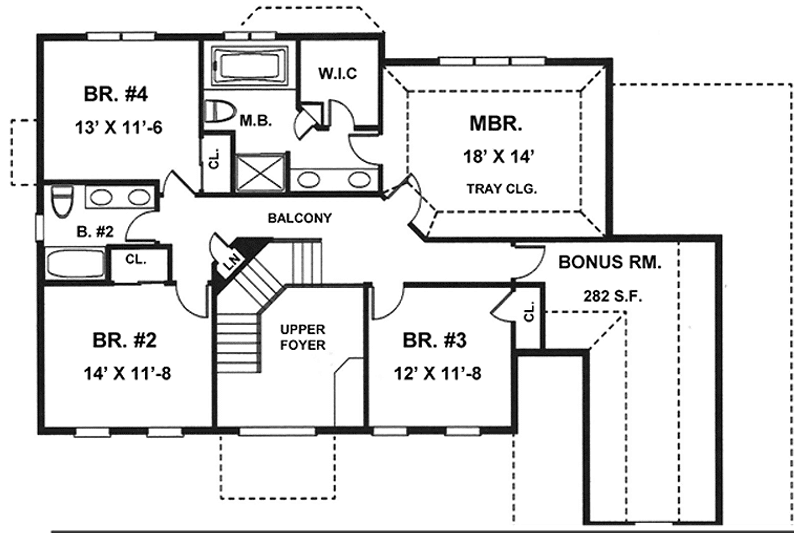 Architectural House Design - Floor Plan - Upper Floor for Colonial House Plan #1001-51 - 4 bed, 2.5 bath