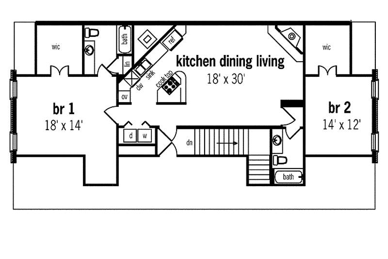 Home Plan - Floor Plan - Upper Floor for Traditional House Plan #45-424 - 2 bed, 2 bath