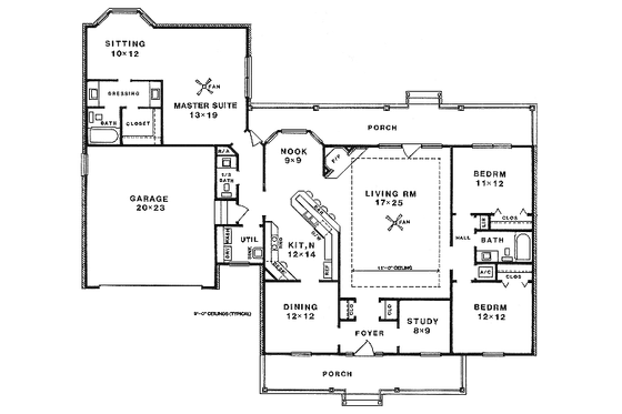 Floor Plan - Main Floor for Country House Plan #14-109 - 3 bed, 2.5 bath