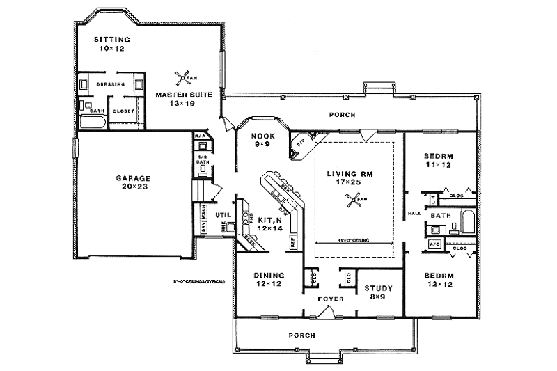 Dream House Plan - Floor Plan - Main Floor for Country House Plan #14-109 - 3 bed, 2.5 bath