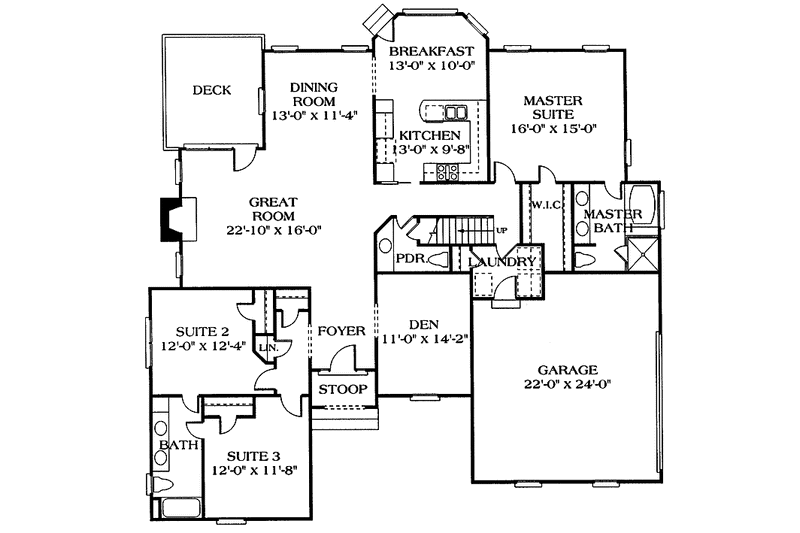 Architectural House Design - Floor Plan - Main Floor for Traditional House Plan #453-215 - 4 bed, 3.5 bath