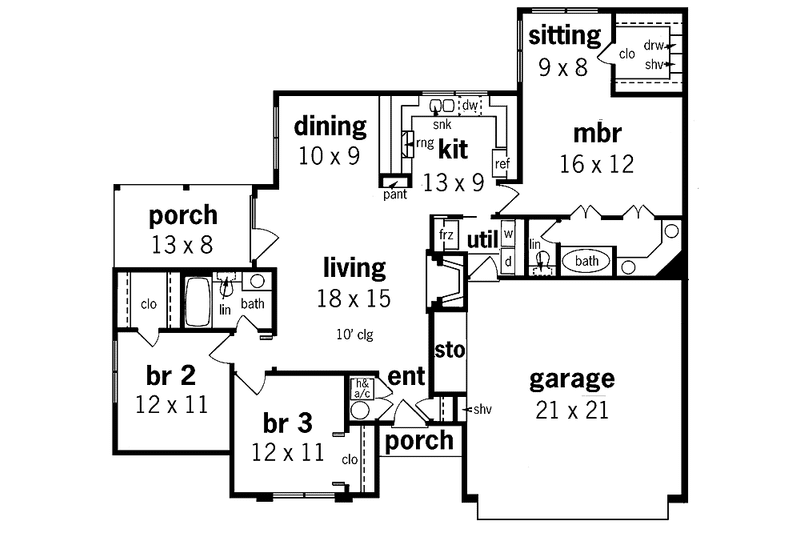 Home Plan - Floor Plan - Main Floor for Traditional House Plan #45-414 - 3 bed, 2 bath