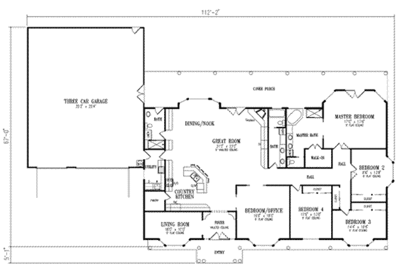 Architectural House Design - Floor Plan - Main Floor for Adobe / Southwestern House Plan #1-799 - 5 bed, 3 bath