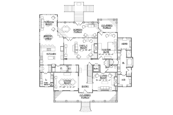 Floor Plan - Main Floor for Traditional House Plan #1054-9 - 4 bed, 5.5 bath