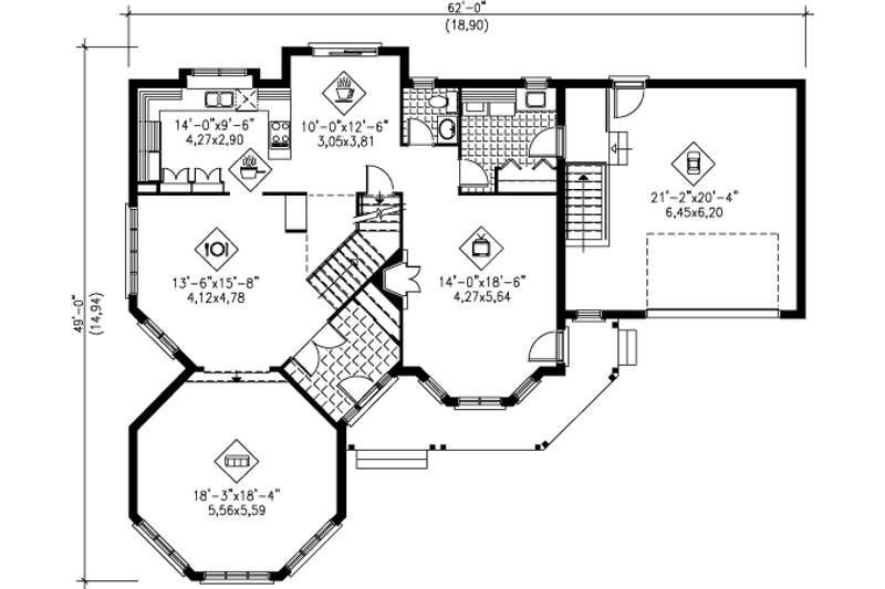 Home Plan - Floor Plan - Main Floor for Victorian House Plan #25-4101 - 4 bed, 1.5 bath