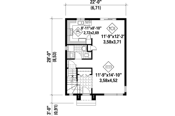 Floor Plan - Main Floor for Contemporary House Plan #25-4506 - 3 bed, 1 bath