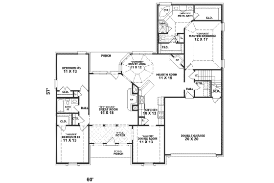 Floor Plan - Main Floor for Traditional House Plan #81-323 - 3 bed, 2 bath