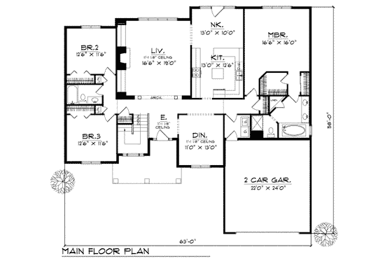 Floor Plan - Main Floor for Traditional House Plan #70-349 - 3 bed, 2 bath