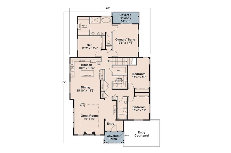 Architectural House Design - Floor Plan - Main Floor for Contemporary House Plan #124-1393 - 3 bed, 2 bath