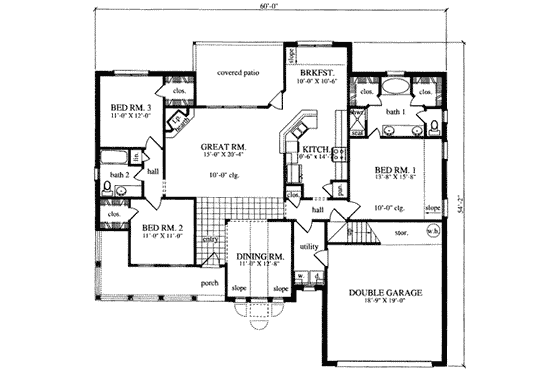Floor Plan - Main Floor for Mediterranean House Plan #42-296 - 3 bed, 2 bath