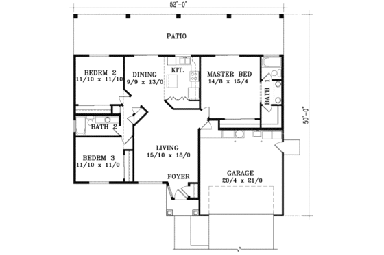Floor Plan - Main Floor for Adobe / Southwestern House Plan #1-1248 - 3 bed, 2 bath