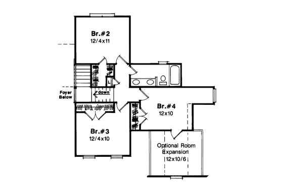 Floor Plan - Upper Floor for European House Plan #41-149 - 4 bed, 2.5 bath