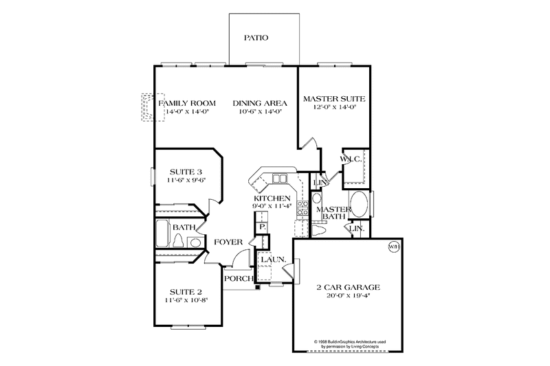 Architectural House Design - Floor Plan - Main Floor for Colonial House Plan #453-281 - 3 bed, 2 bath